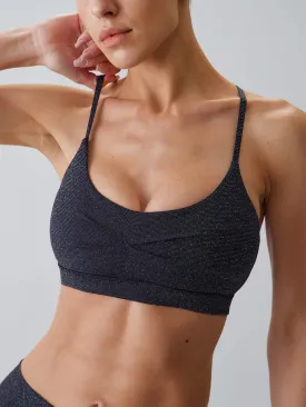 Black Glitter X Cross Sports Bra - Light Support